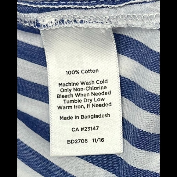 Talbots Pullover Blouse Blue Stripe Long Sleeve 100% Cotton Sp - Picture 7 of 7